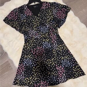 Floral Black Dress with Pink and Blue Accents
